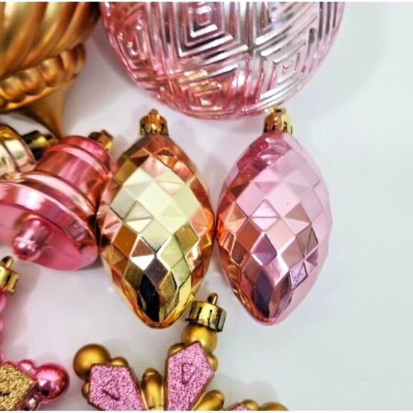 Pink Gold Round Snowflakes Bells Ornaments 18 Pc Christmas‎ Shabby Chic NEW - Picture 7 of 9